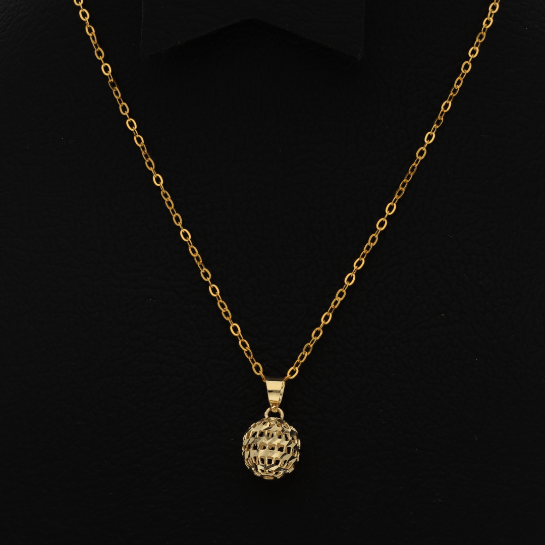 Gold Necklace (Chain with Hollow Round Shaped Pendant) 18KT - FKJNKL18K9164