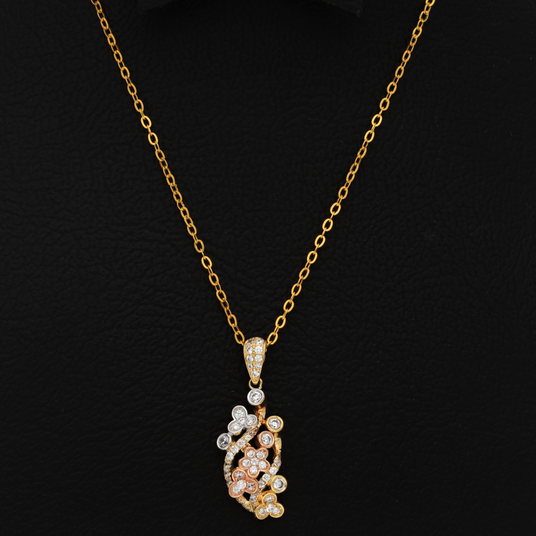 Gold Necklace (Chain with Classic Flower Pendant) 18KT - FKJNKL18K9175