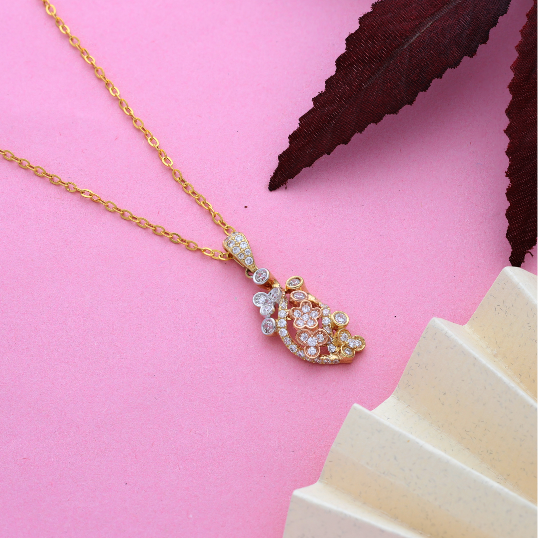 Gold Necklace (Chain with Classic Flower Pendant) 18KT - FKJNKL18K9175