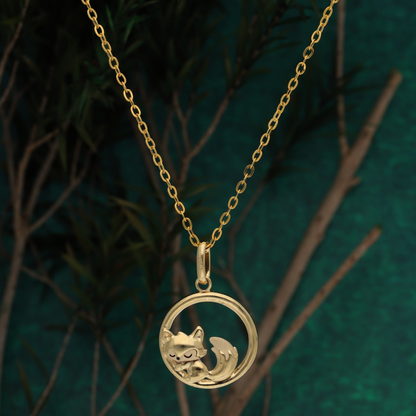 Gold Necklace (Chain with Sleeping Fox Pendant) 18KT - FKJNKL18K9182