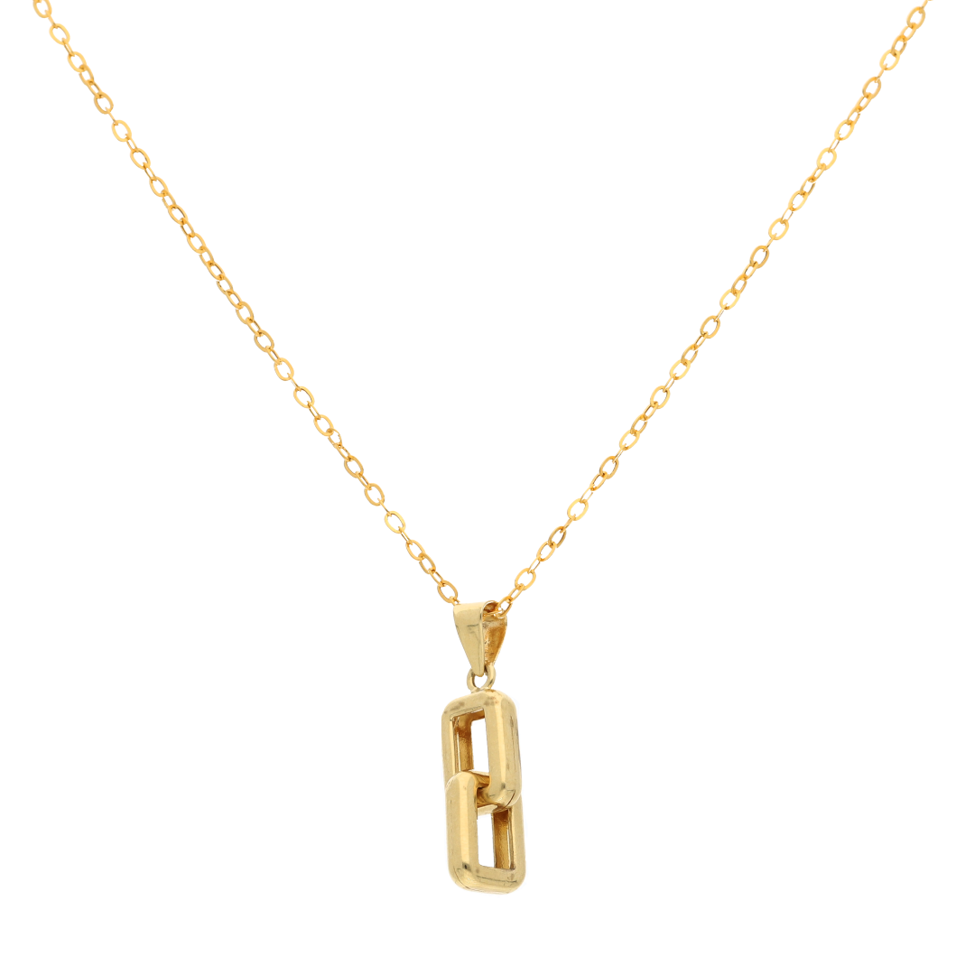 Gold Necklace (Chain with Double Square Link Pendant) 18KT - FKJNKL18K9183