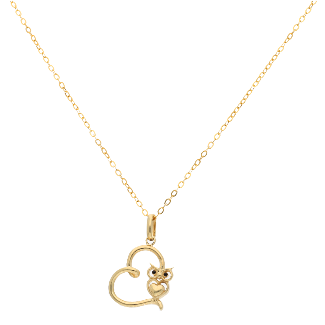 Gold Necklace (Chain with Owl in Heart Pendant) 18KT - FKJNKL18K9178