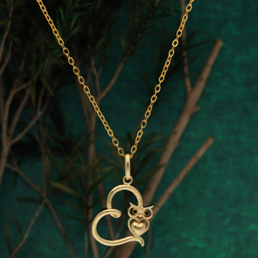 Gold Necklace (Chain with Owl in Heart Pendant) 18KT - FKJNKL18K9178