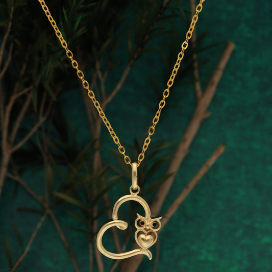 Gold Necklace (Chain with Owl in Heart Pendant) 18KT - FKJNKL18K9178