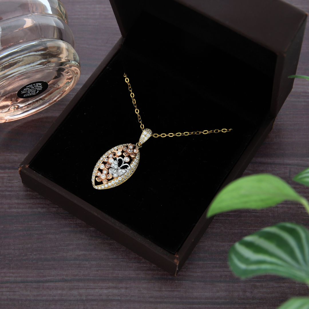 Gold Necklace (Chain with Marquise Design Flower Pendant) 18KT - FKJNKL18K9188