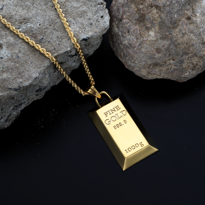Gold Necklace (Chain with Stud Gold Bar Shaped Pendant) 18KT - FKJNKL18K9198