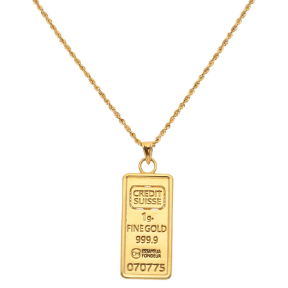 Gold Necklace (Chain with Stud Gold Bar Shaped Pendant) 18KT - FKJNKL18K9199