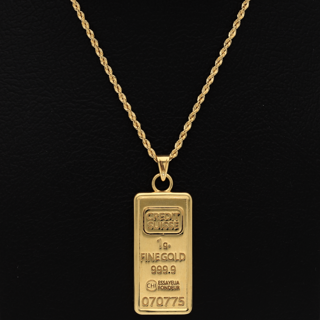 Gold Necklace (Chain with Stud Gold Bar Shaped Pendant) 18KT - FKJNKL18K9199