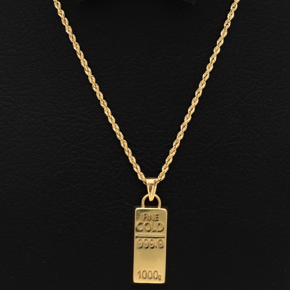 Gold Necklace (Chain with Gold Bar Shaped Pendant) 18KT - FKJNKL18K9196
