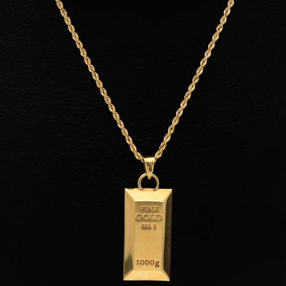 Gold Necklace (Chain with Stud Gold Bar Shaped Pendant) 18KT - FKJNKL18K9197