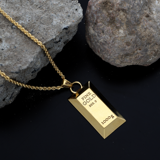 Gold Necklace (Chain with Stud Gold Bar Shaped Pendant) 18KT - FKJNKL18K9197