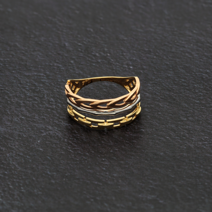 Gold Mixed Style Ring 18KT - FKJRN18K9239