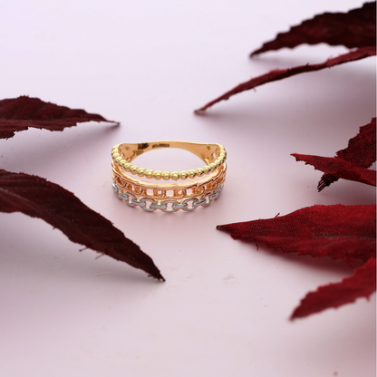 Gold Stud Mixed Style Ring 18KT - FKJRN18K9240