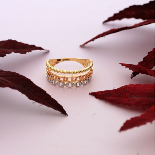 Gold Stud Mixed Style Ring 18KT - FKJRN18K9240