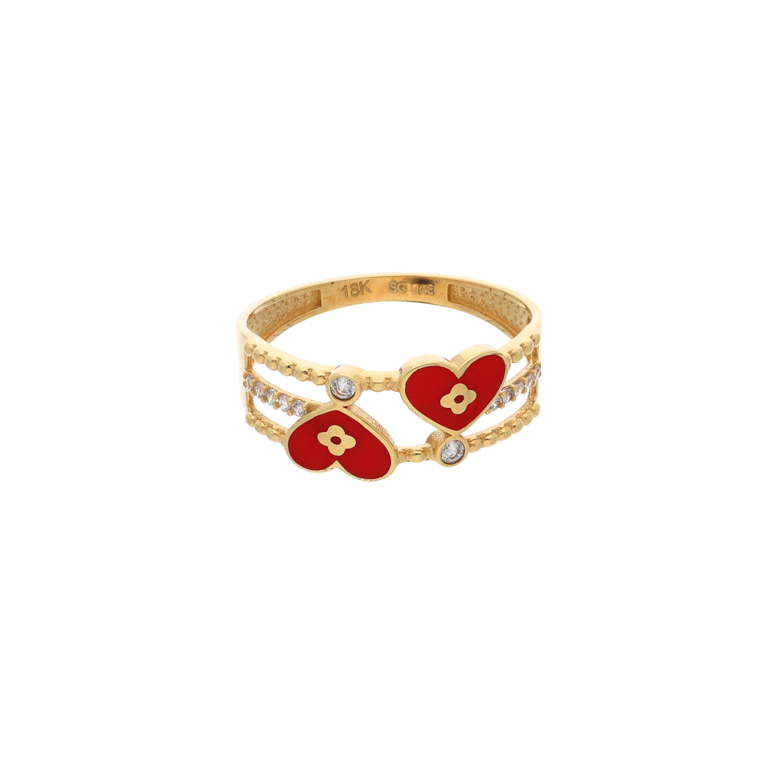 Gold Twin Heart Shaped Ring 18KT - FKJRN18K9226