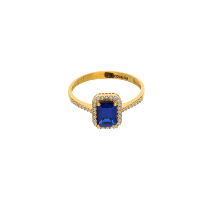 Gold Emerald Cut Blue Sapphire Zirconia Ring 18KT - FKJRN18K9229