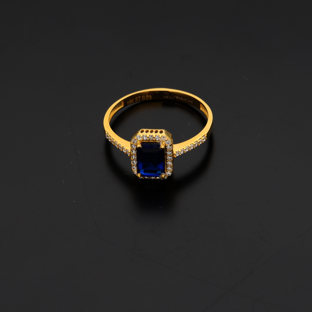 Gold Emerald Cut Blue Sapphire Zirconia Ring 18KT - FKJRN18K9229