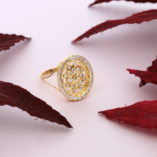 Gold Dainty Round Design Zircon Ring 18KT - FKJRN18K9230