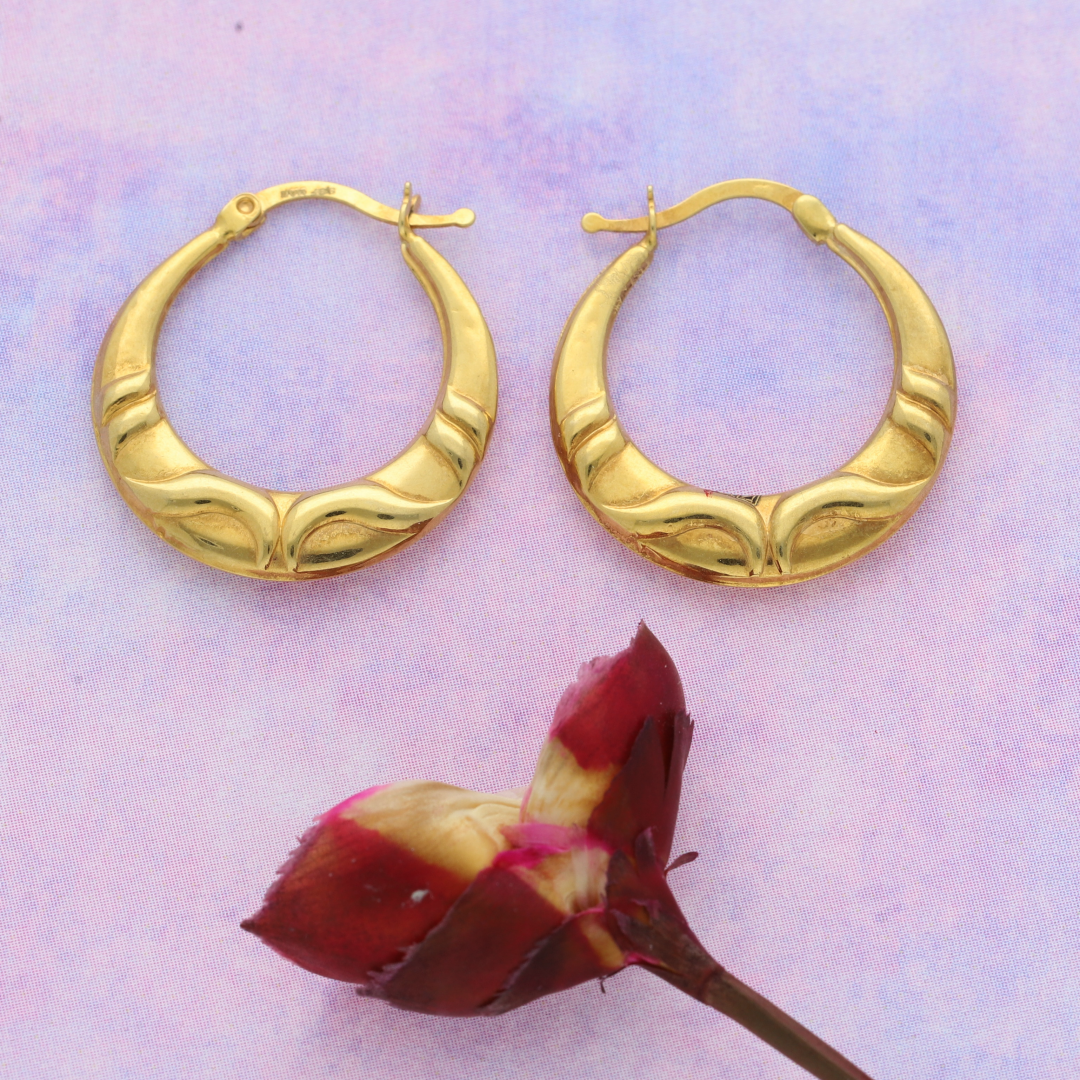 Gold Design Hoop Fashion Earrings 18KT - FKJERN18K9256