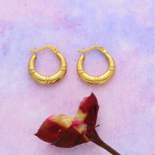 Gold Simple Design Hoop Fashion Earrings 18KT - FKJERN18K9258