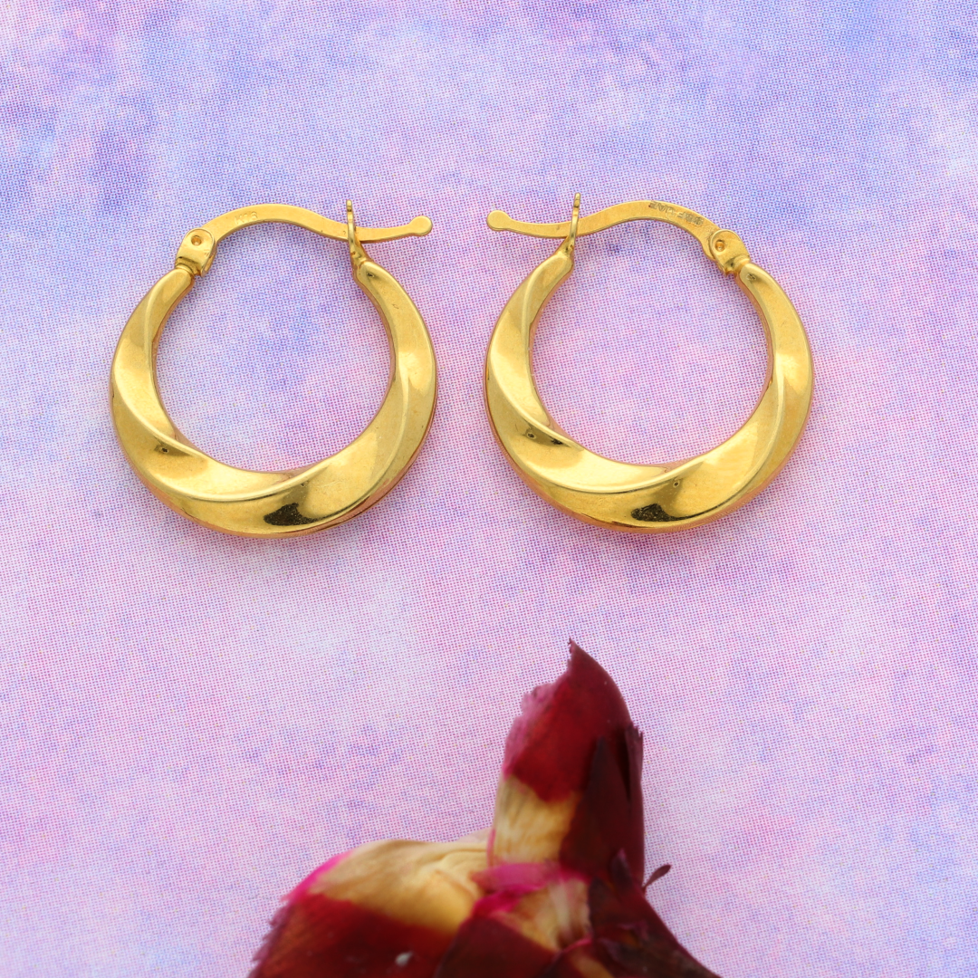 Gold Twist Hoop Round Earrings 18KT - FKJERN18K9265