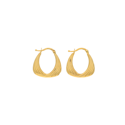 Gold Flat Oval Twist Creole Hoop Earrings 18KT - FKJERN18K9267