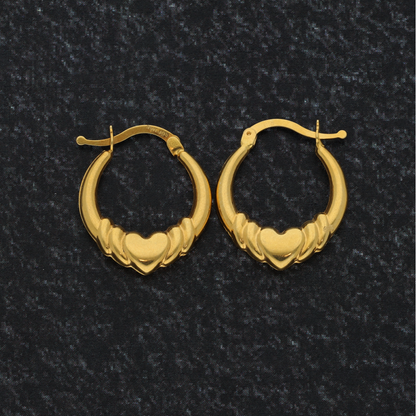 Gold Heart Design Hoop Earrings 18KT - FKJERN18K9272
