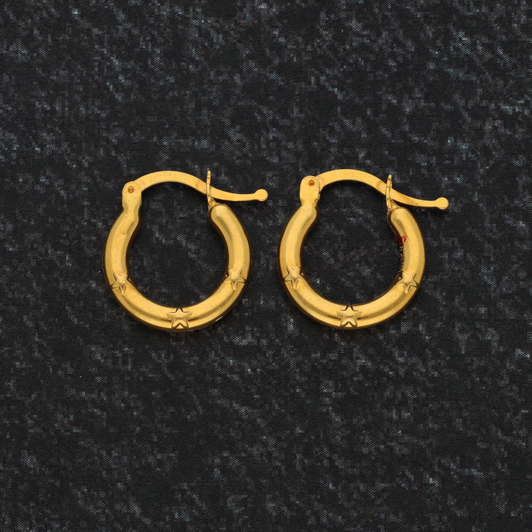 Gold Star Design Hoop Earrings 18KT - FKJERN18K9273