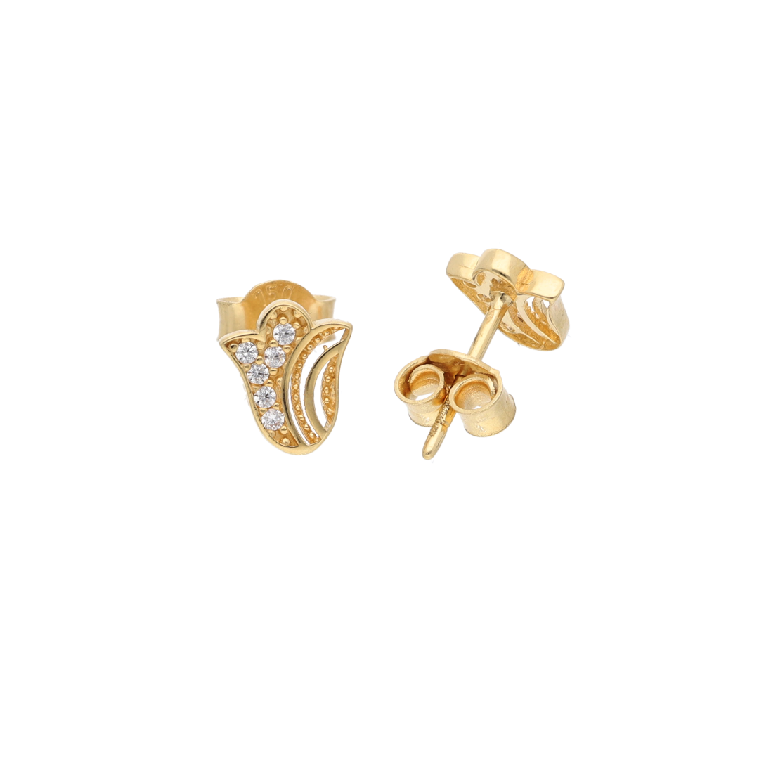 Gold Fancy Leaf Design Earrings 18KT - FKJERN18K9281