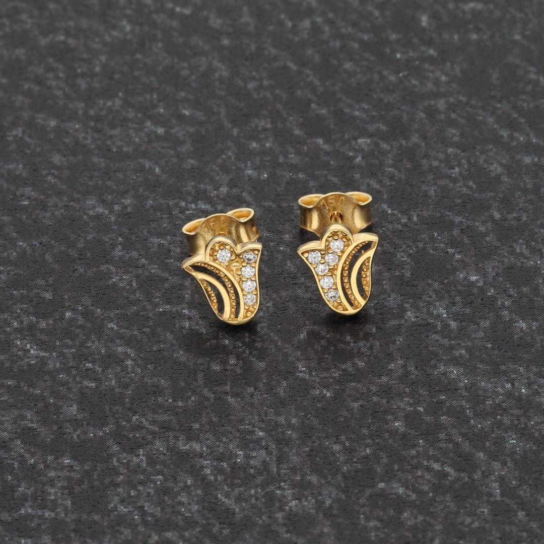 Gold Fancy Leaf Design Earrings 18KT - FKJERN18K9281