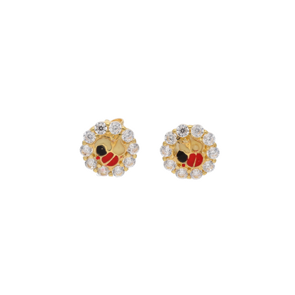 Gold Round Shaped Flower Earrings 18KT - FKJERN18K9277