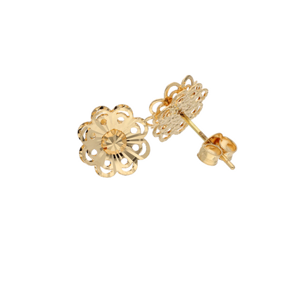 Gold Stud Round Shaped Flower Earrings 18KT - FKJERN18K9283