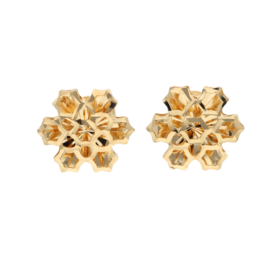 Gold Snow Shaped Flower Earrings 18KT - FKJERN18K9284