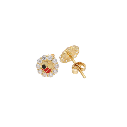 Gold Round Shaped Flower Earrings 18KT - FKJERN18K9277