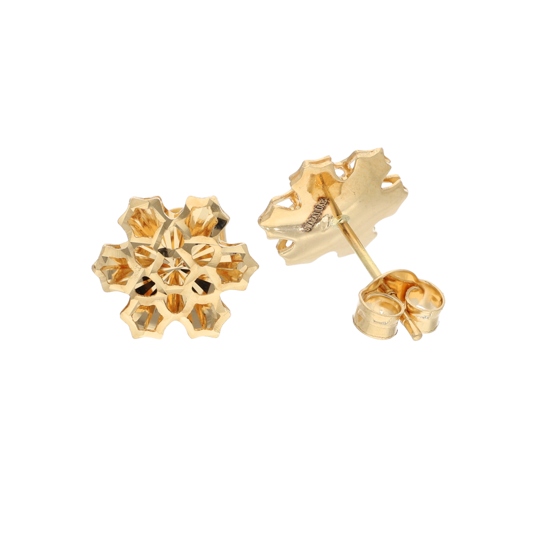 Gold Snow Shaped Flower Earrings 18KT - FKJERN18K9284