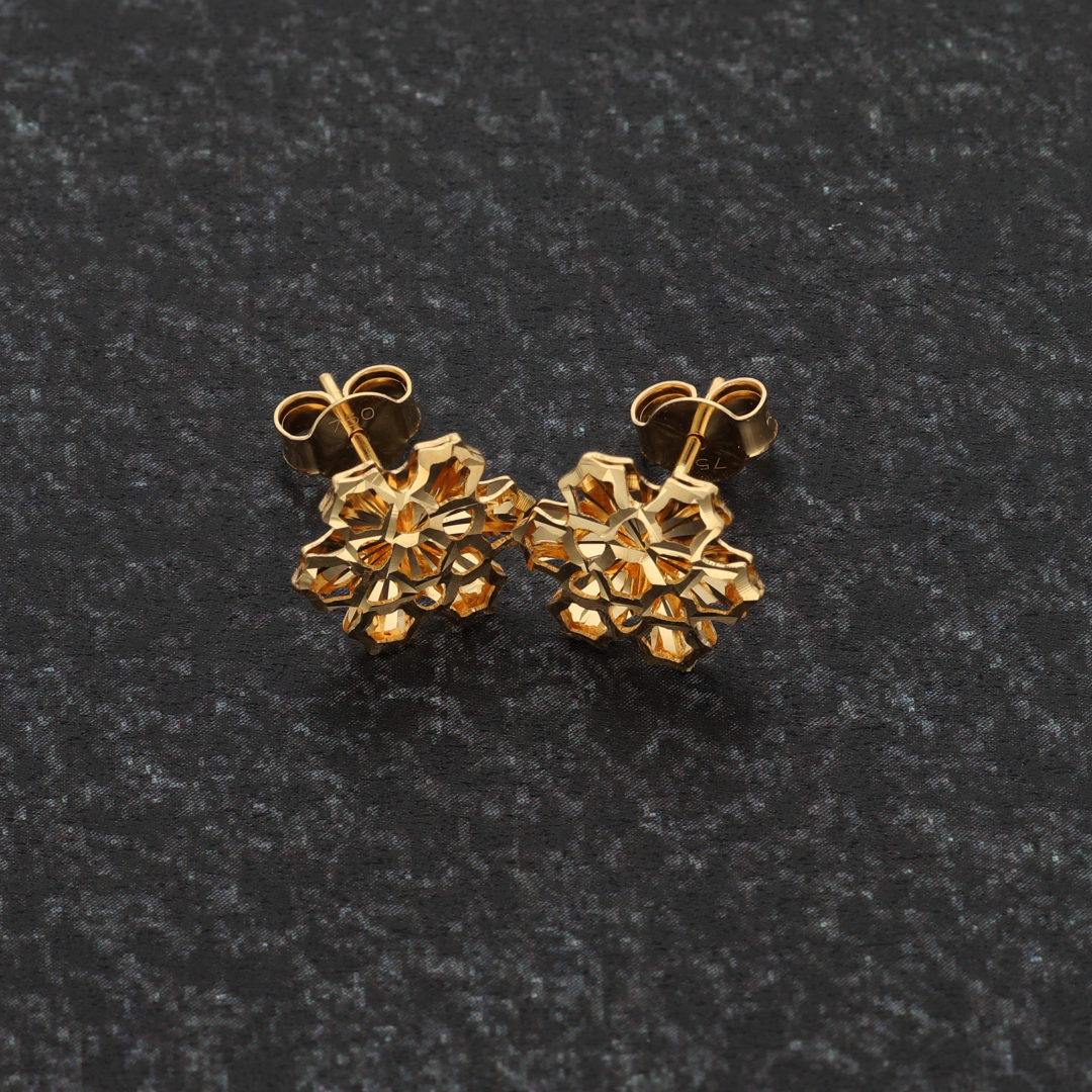 Gold Snow Shaped Flower Earrings 18KT - FKJERN18K9284