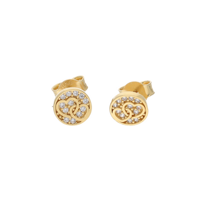 Gold Twin Heart in Round Shaped Earrings 18KT - FKJERN18K9285