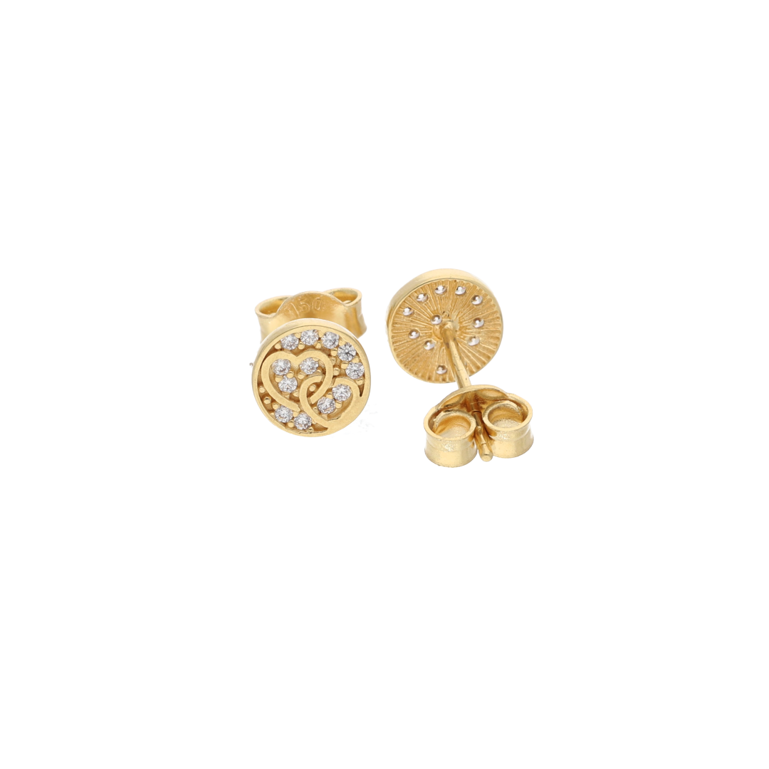 Gold Twin Heart in Round Shaped Earrings 18KT - FKJERN18K9285