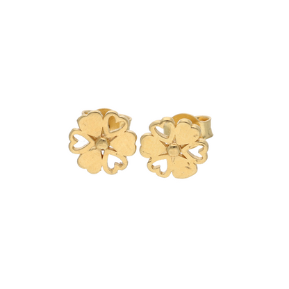 Gold Heart Shaped Round Flower Earrings 18KT - FKJERN18K9287