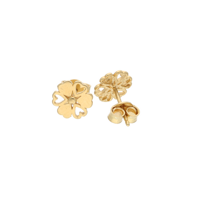 Gold Heart Shaped Round Flower Earrings 18KT - FKJERN18K9287
