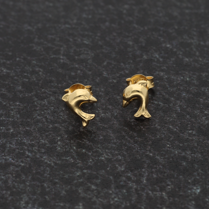 Gold Dolphin Shaped Earrings 18KT - FKJERN18K9290