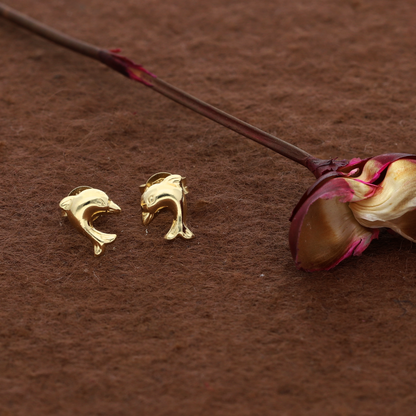 Gold Dolphin Shaped Earrings 18KT - FKJERN18K9290