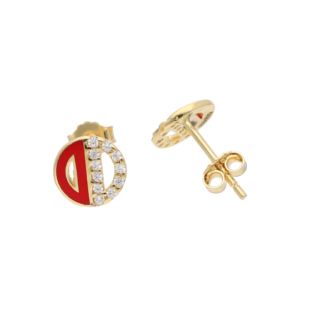 Gold Round Shaped D Design Earrings 18KT - FKJERN18K9278