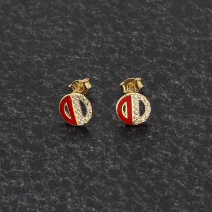 Gold Round Shaped D Design Earrings 18KT - FKJERN18K9278