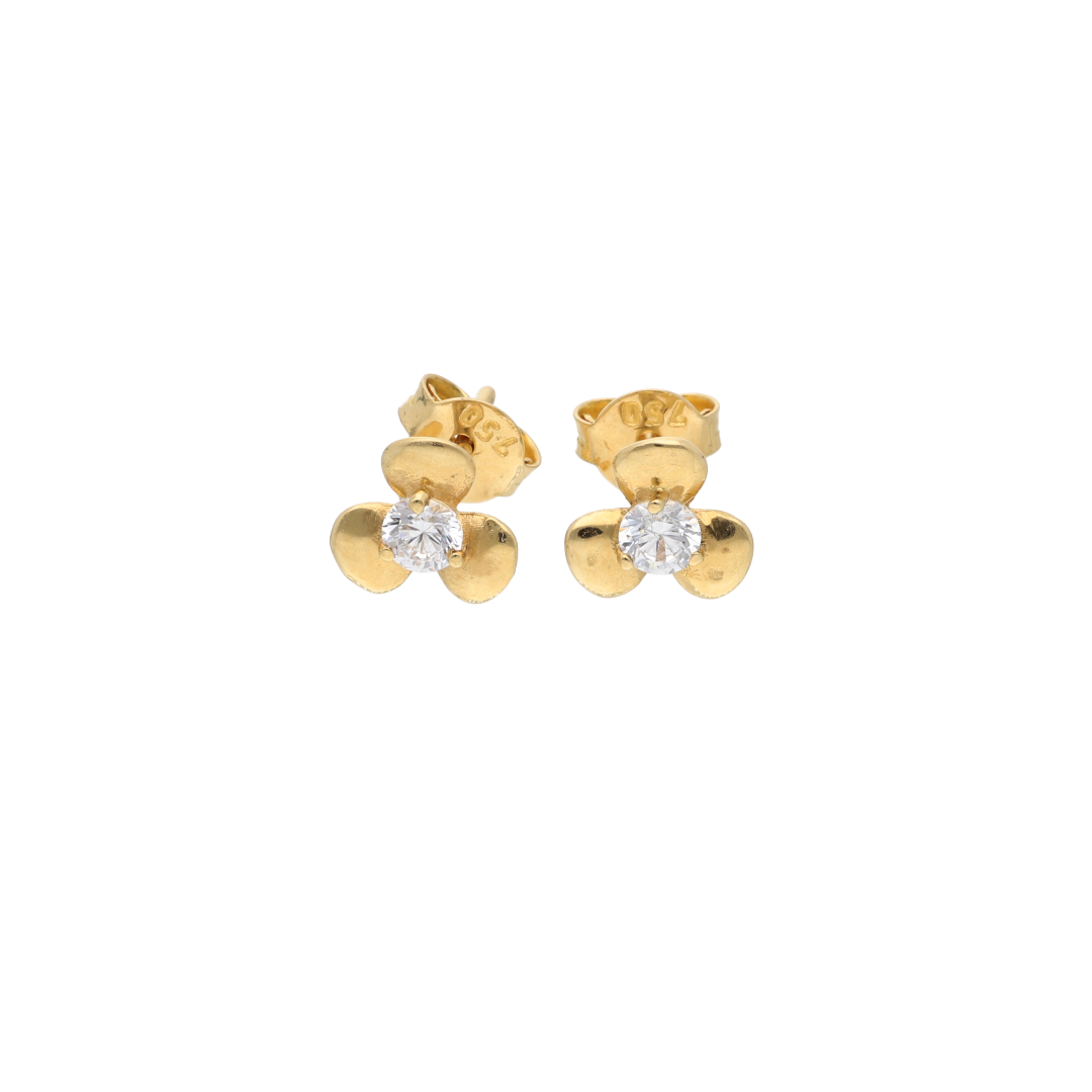 Gold Tri Leaf Flower Design Earrings 18KT - FKJERN18K9279