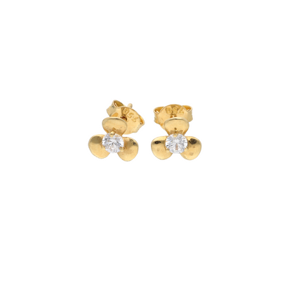 Gold Tri Leaf Flower Design Earrings 18KT - FKJERN18K9279