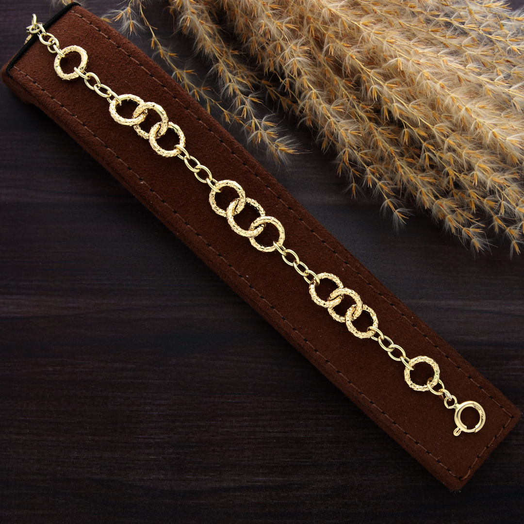 Gold Textured Link Chain Bracelet 18KT - FKJBRL18K9308