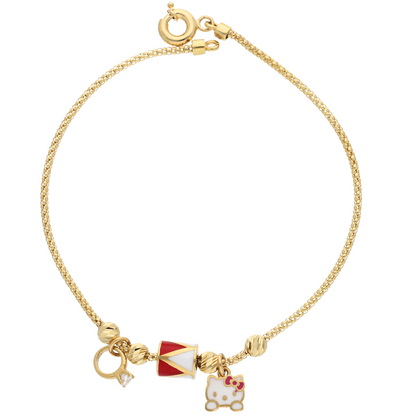 Gold Cartoon Kitty Charm Bracelet 18KT - FKJBRL18K9321