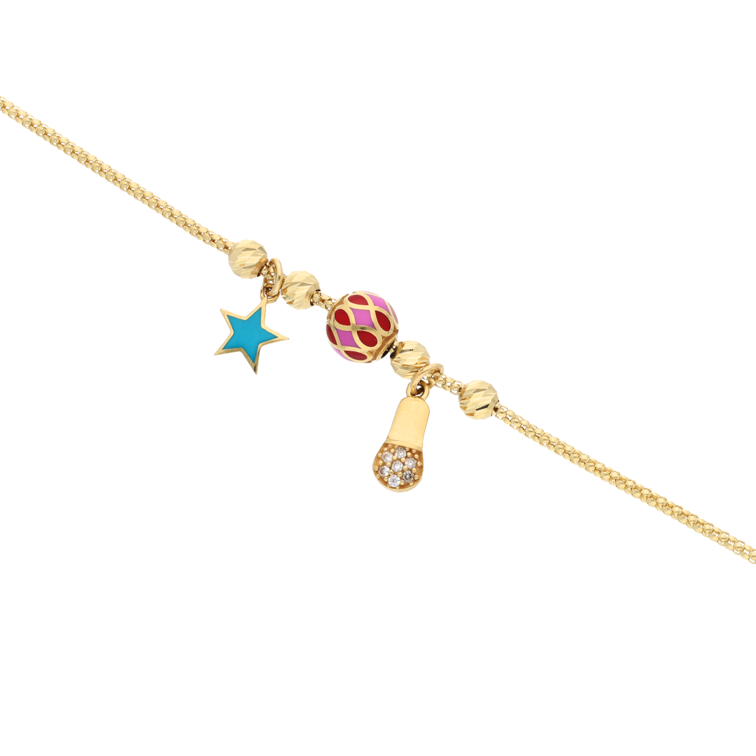 Gold Hanging Star Charm Bracelet 18KT - FKJBRL18K9322