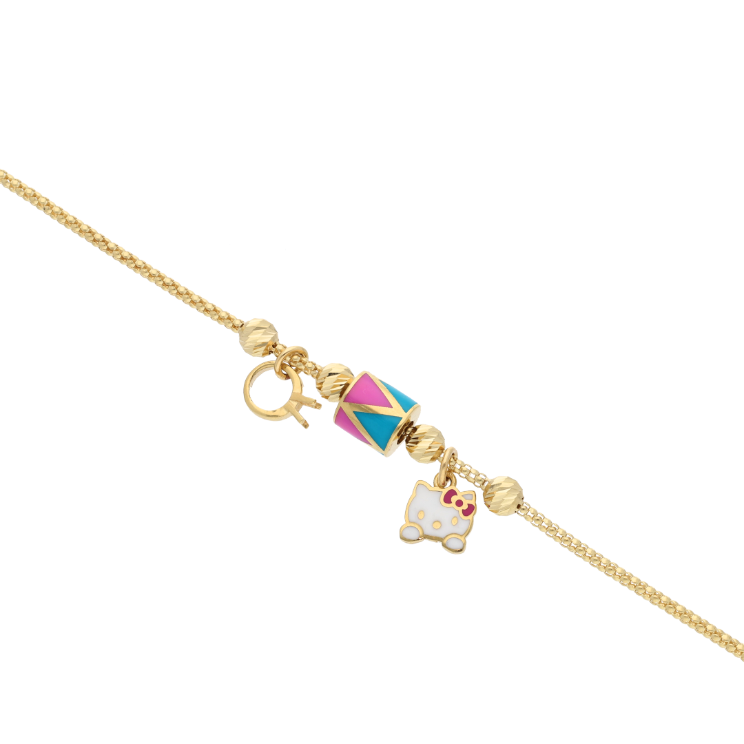 Gold Cartoon Kitty Charm Bracelet 18KT - FKJBRL18K9323